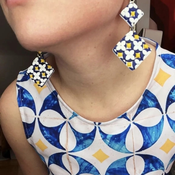 todayinclay Jewelry - Azulejo Tile Statement Earrings